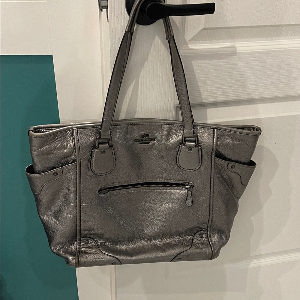 Coach Metallic Gray Leather Tote